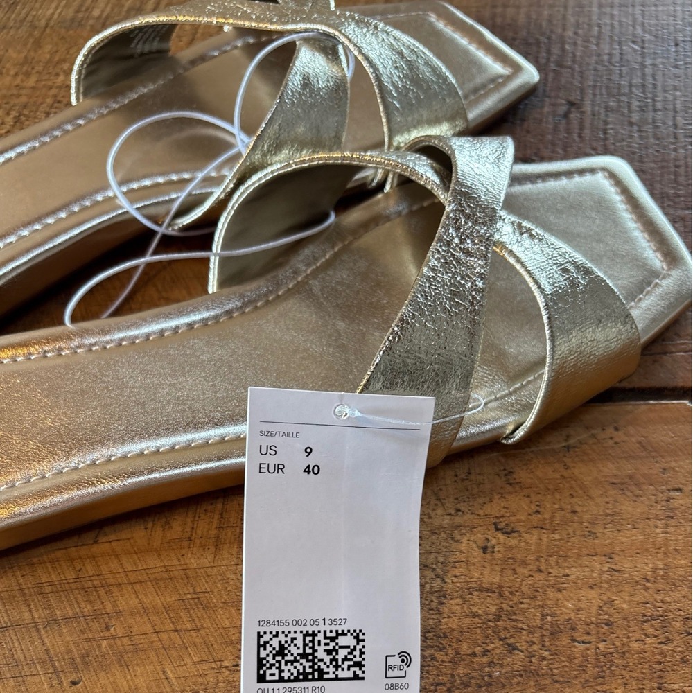 NEW H&M Womens Gold Metallic Sandals Slides Dressy Size 9 - Picture 7 of 8